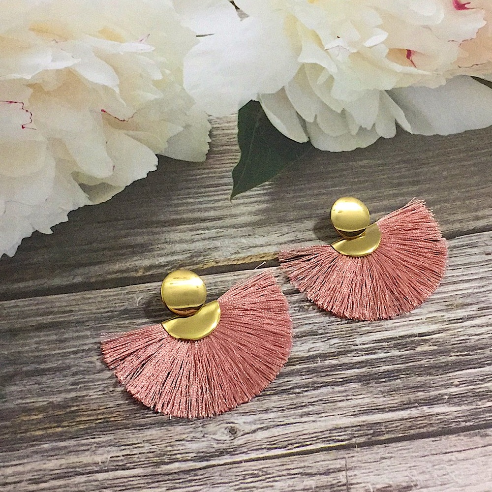 Blush pink fanned tassel earrings